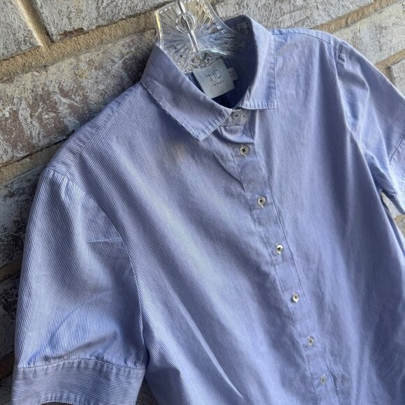 HD in Paris Short Sleeve Button Up Collared Striped Blue/White Shirt Size 0 - Picture 5 of 8